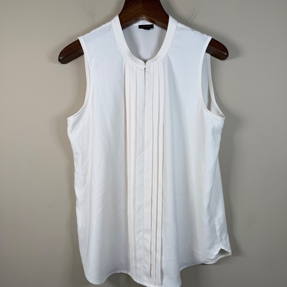Ann Taylor Factory Cream Pintucked Sleeveless Shell Blouse Large Office Career